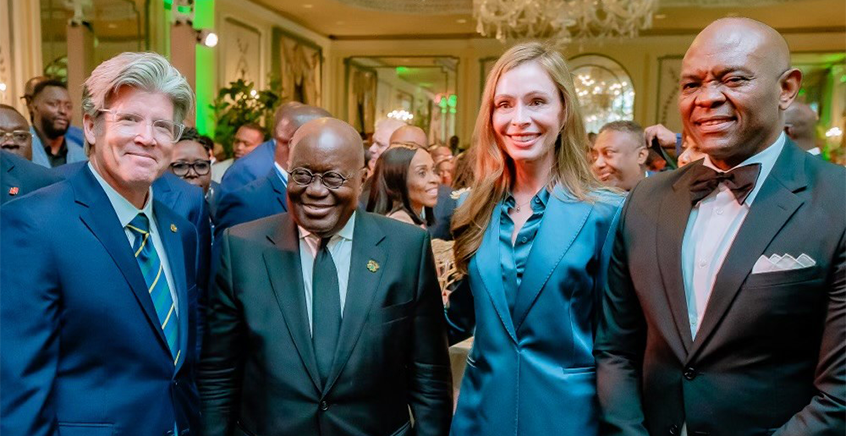 Ensign Global executives, the President of Ghana, and the Chairman of UBA Group at a high-level event in New York.